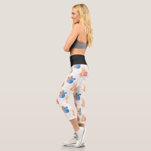 Bunny And Koala Bear On Children Birthday Party Capri Leggings