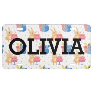 Bunny And Koala Bear On Children Birthday Party License Plate