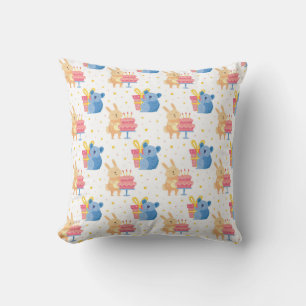 Bunny And Koala Bear On Children Birthday Party Throw Pillow