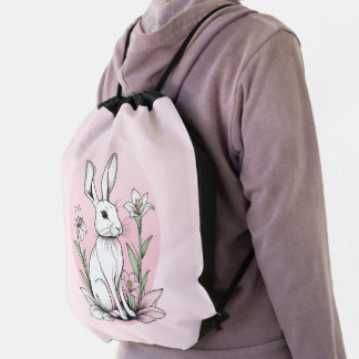 Bunny and Lilies Drawstring Bag