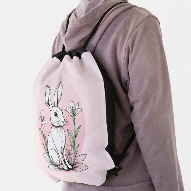Bunny and Lilies Drawstring Bag (Insitu)
