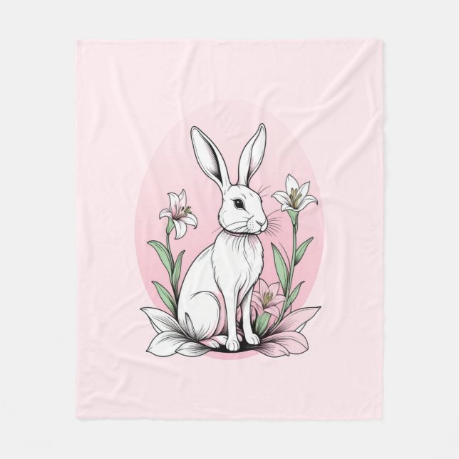 Bunny and Lilies Fleece Blanket (Front)