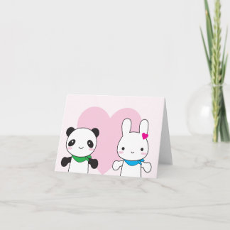 Bunny and Panda Kawaii Valentine Holiday Card
