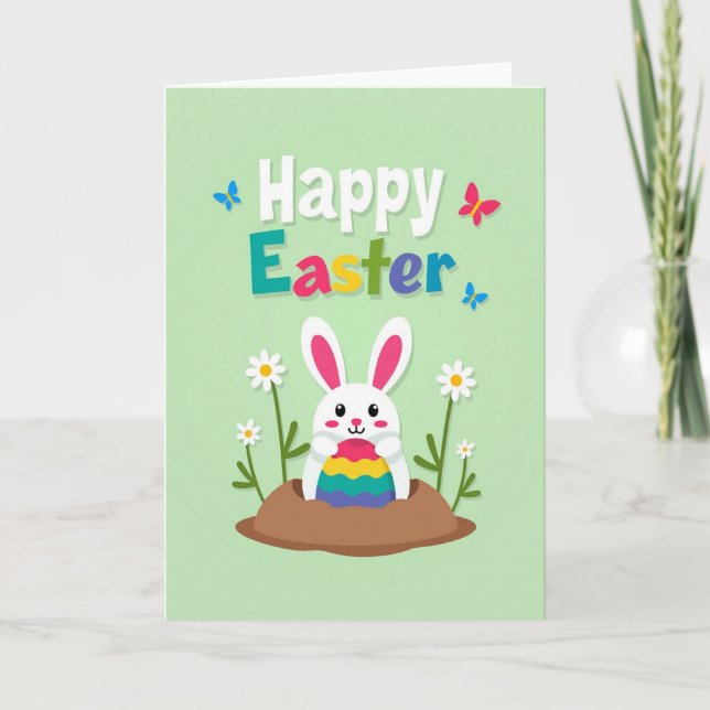 Bunny And Patterned Egg Card (Front)