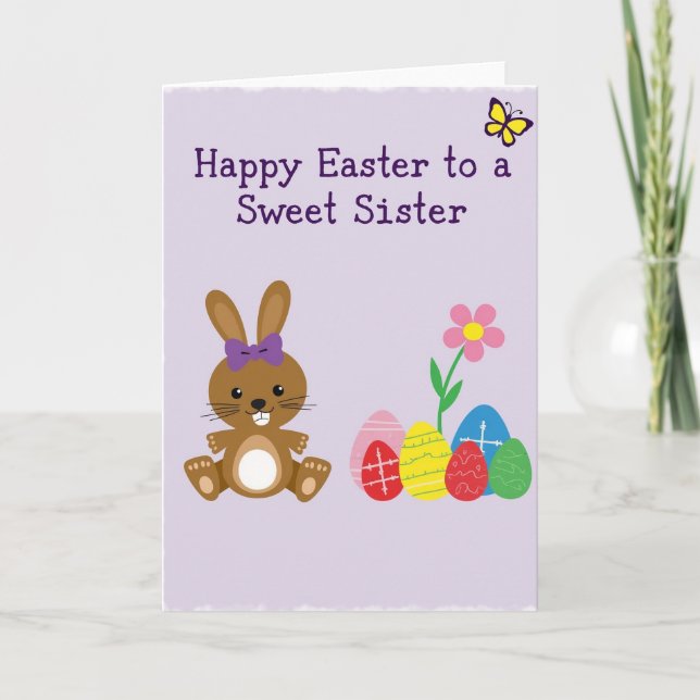 Bunny And Patterned Eggs Spring Card (Front)