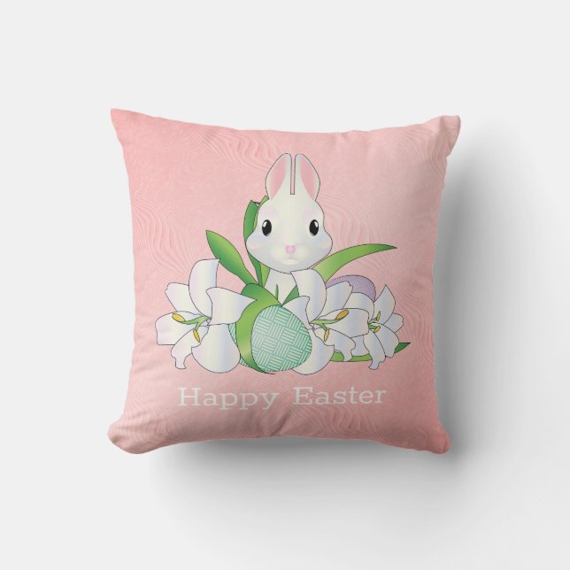Bunny And Pink Texture Background Throw Pillow (Front)