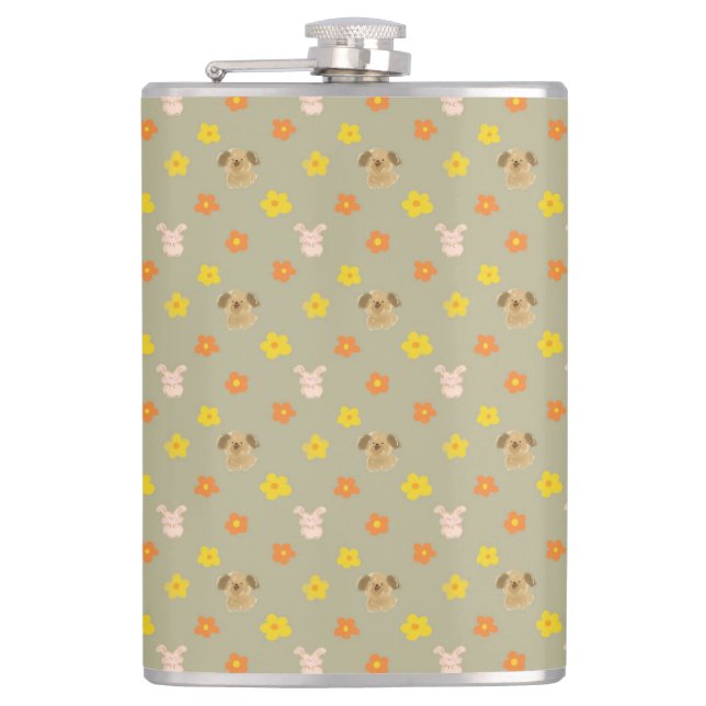 Bunny and puppy pattern flask (Front)