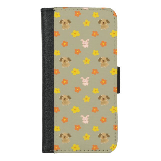 Bunny and puppy pattern iPhone wallet case (Front)