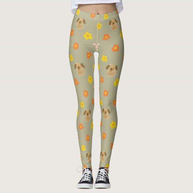 Bunny and puppy pattern leggings (Front)