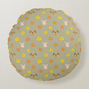 Bunny and puppy pattern round pillow
