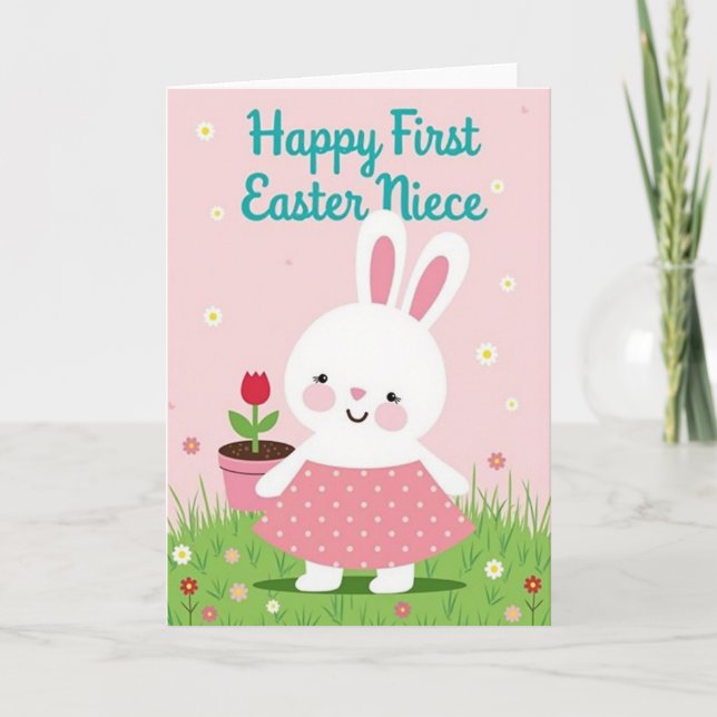 Bunny And Spring Flower Card (Front)
