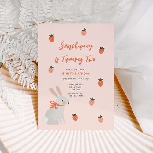 Bunny and Strawberry Birthday Invitation