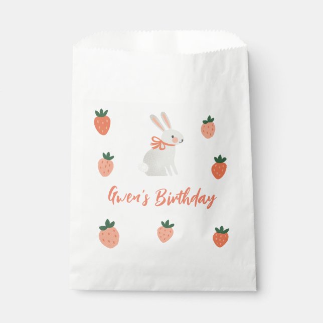 Bunny and Strawberry Birthday Party Favor Bag (Front)