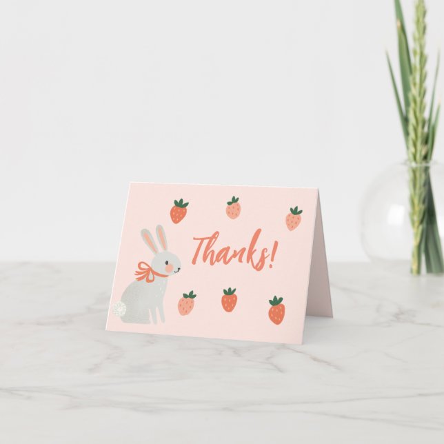 Bunny and Strawberry Letterpress Thank You Card (Front)