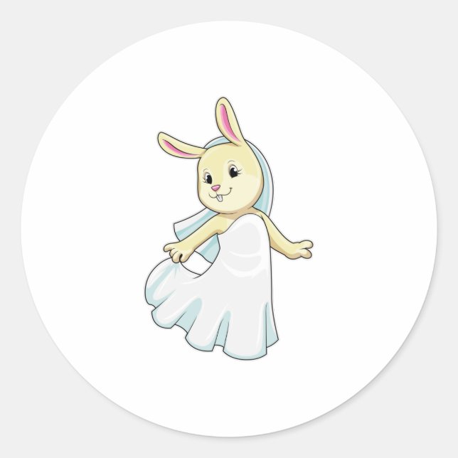 Bunny as Bride with Veil Classic Round Sticker (Front)