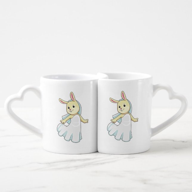 Bunny as Bride with Veil Coffee Mug Set (Front Nesting)