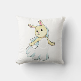 Bunny as Bride with Veil Throw Pillow