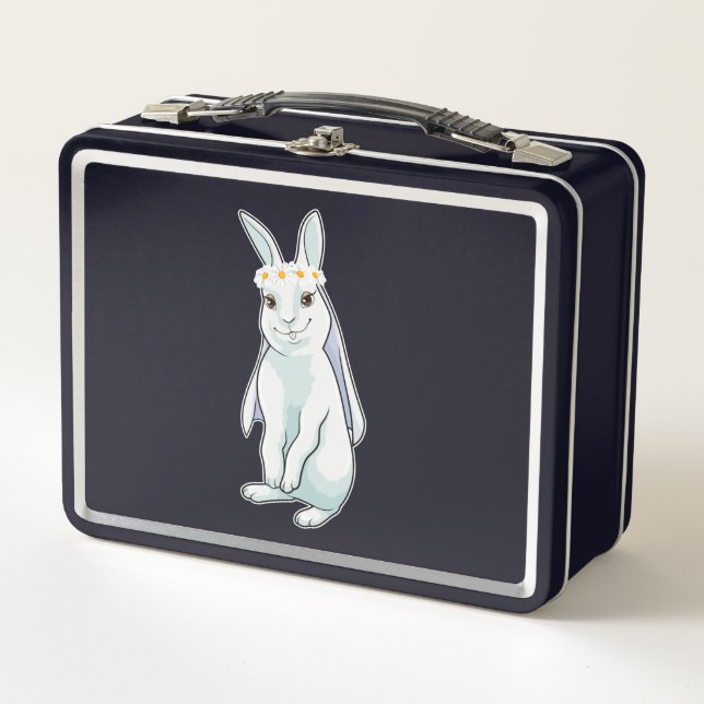 Bunny as Bride with Wreath of flowers Metal Lunch Box (Front)