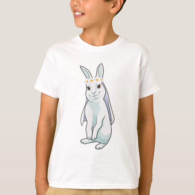 Bunny as Bride with Wreath of flowers T-Shirt (Front)