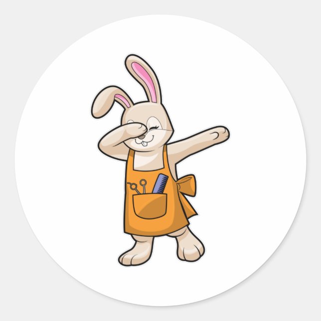 Bunny as Hairdresser with Comb & Scissors Classic Round Sticker (Front)