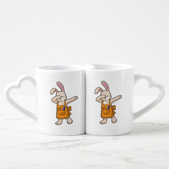 Bunny as Hairdresser with Comb & Scissors Coffee Mug Set (Front Nesting)