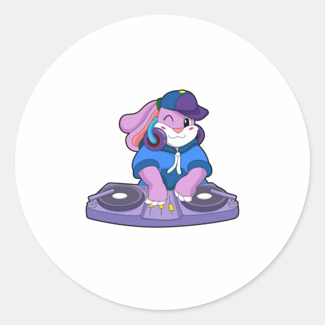 Bunny as Musician with Mixer Classic Round Sticker (Front)