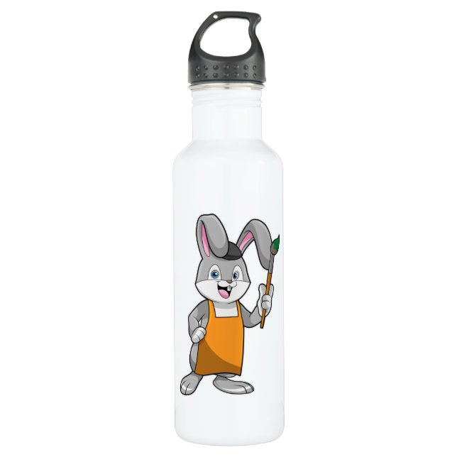 Bunny as Painter with Paint brush Stainless Steel Water Bottle (Front)