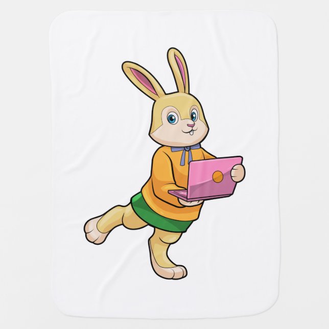 Bunny as Secretary with Laptop Baby Blanket (Front)