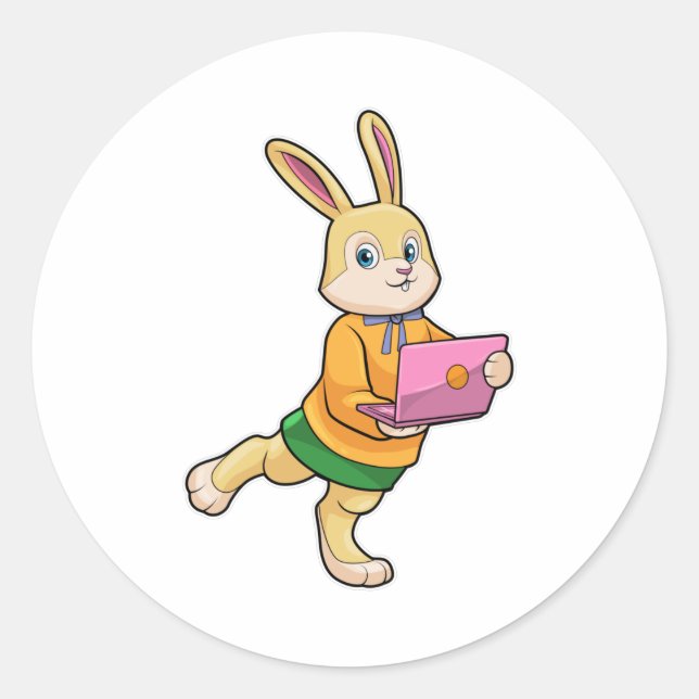 Bunny as Secretary with Laptop Classic Round Sticker (Front)