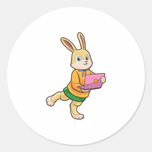 Bunny as Secretary with Laptop Classic Round Sticker (Front)
