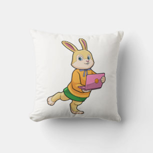 Bunny as Secretary with Laptop Throw Pillow