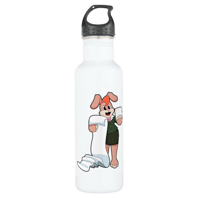 Bunny as Secretary with Paper Stainless Steel Water Bottle (Front)