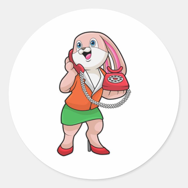 Bunny as Secretary with Phone Classic Round Sticker (Front)