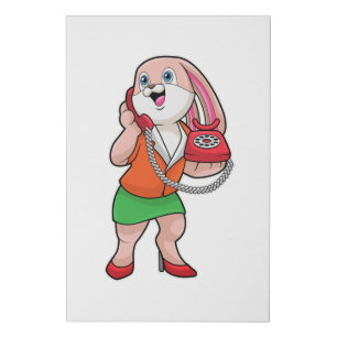 Bunny as Secretary with Phone Faux Canvas Print