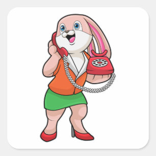 Bunny as Secretary with Phone Square Sticker