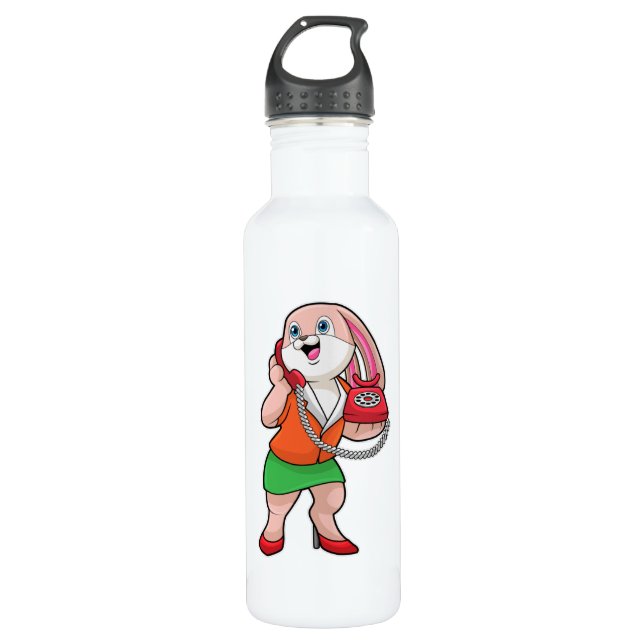 Bunny as Secretary with Phone Stainless Steel Water Bottle (Front)