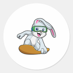 Bunny as Snowboarder with Snowboard Classic Round Sticker