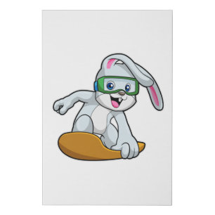 Bunny as Snowboarder with Snowboard Faux Canvas Print