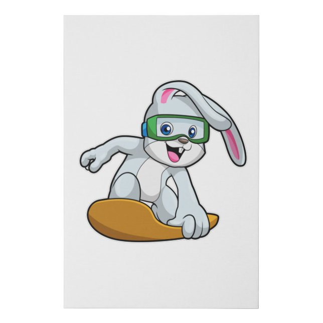 Bunny as Snowboarder with Snowboard Faux Canvas Print (Front)