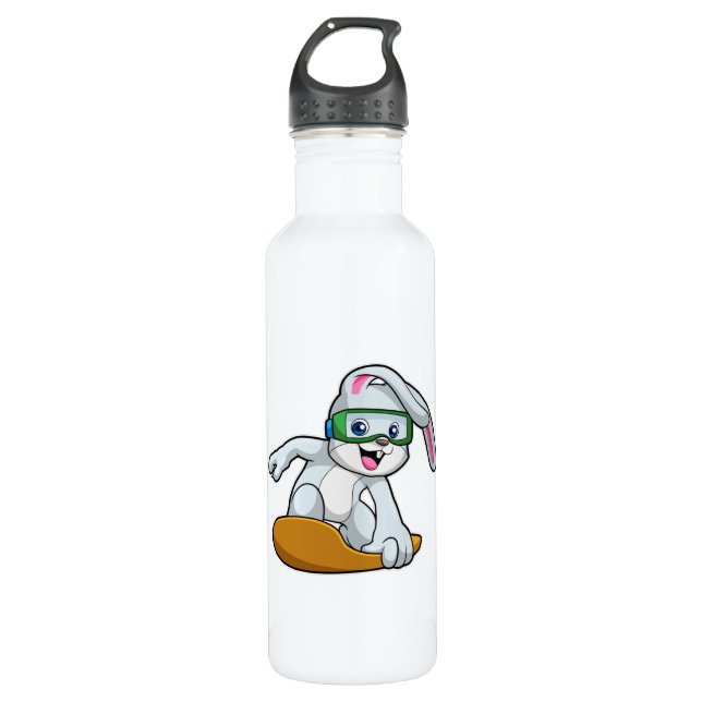 Bunny as Snowboarder with Snowboard Stainless Steel Water Bottle (Front)