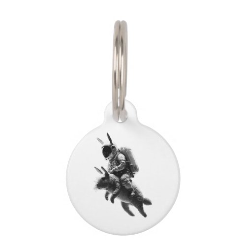 Bunny Astronaut Riding a Rabbit in Space Pet ID Tag