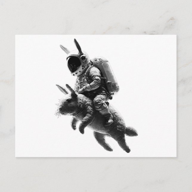 Bunny Astronaut Riding a Rabbit in Space  Postcard (Front)