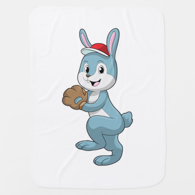 Bunny at Baseball with Baseball glove Baby Blanket (Front)