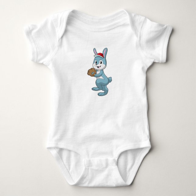 Bunny at Baseball with Baseball glove Baby Bodysuit (Front)