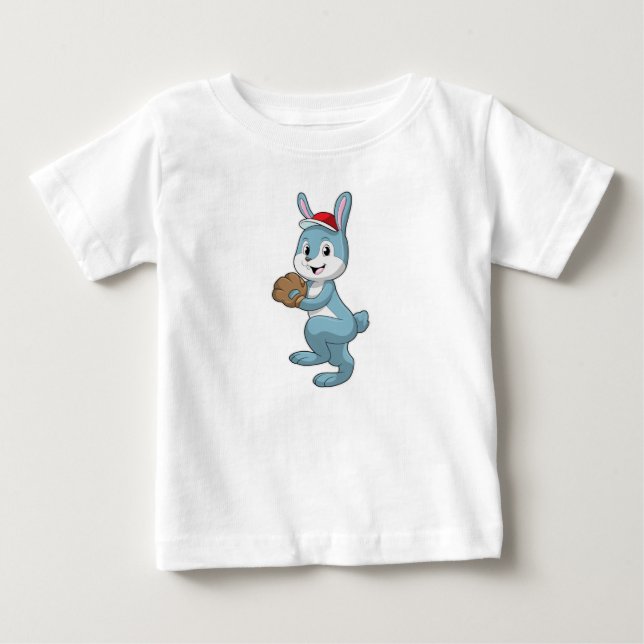 Bunny at Baseball with Baseball glove Baby T-Shirt (Front)