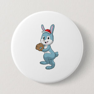 Bunny at Baseball with Baseball glove Button