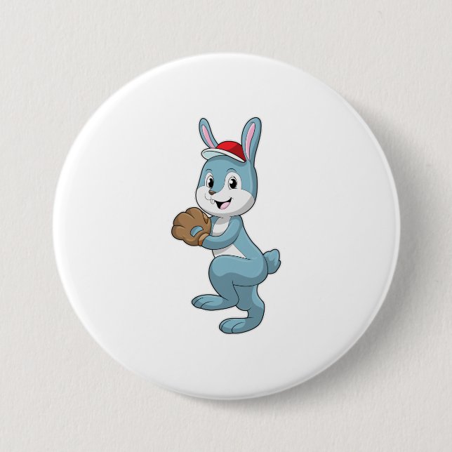 Bunny at Baseball with Baseball glove Button (Front)