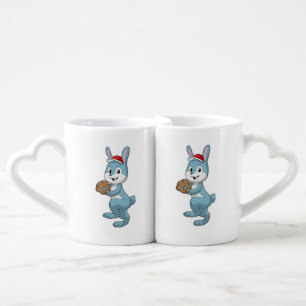 Bunny at Baseball with Baseball glove Coffee Mug Set