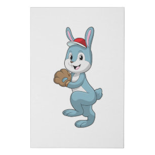 Bunny at Baseball with Baseball glove Faux Canvas Print