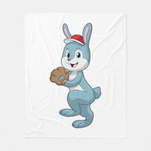 Bunny at Baseball with Baseball glove Fleece Blanket